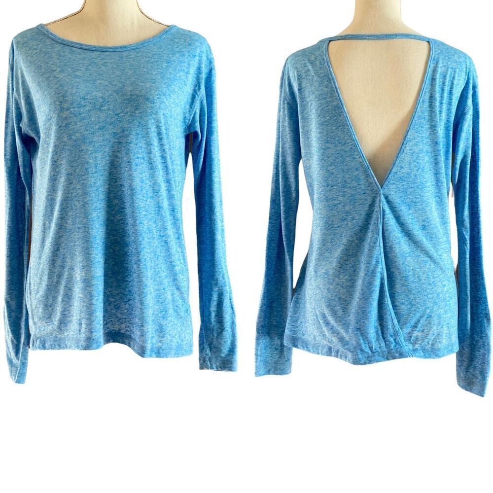 Z by Zella Blue Heathered Open Back Layering Top S